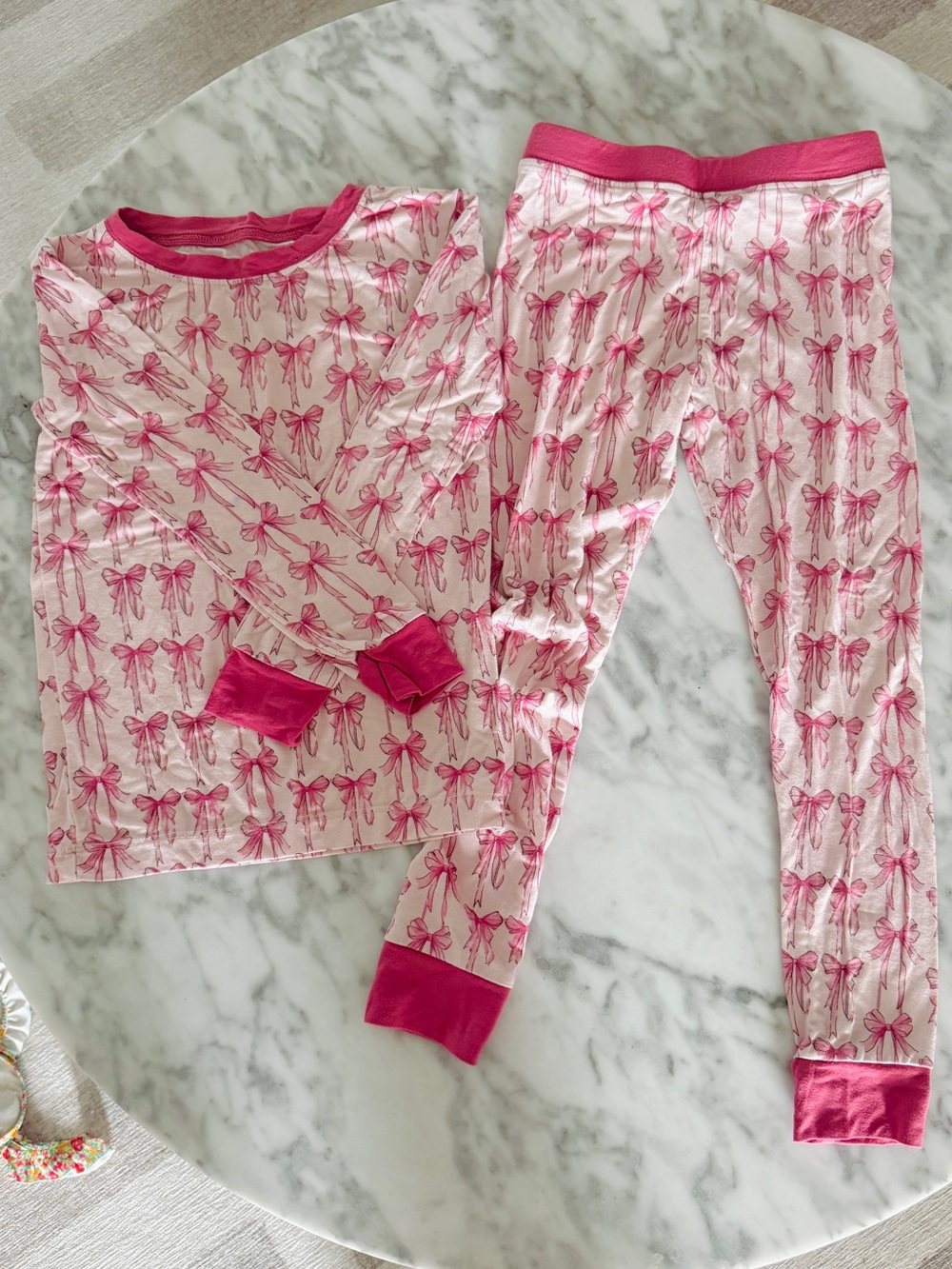 Girls Pink Bow-Print Pajama Set